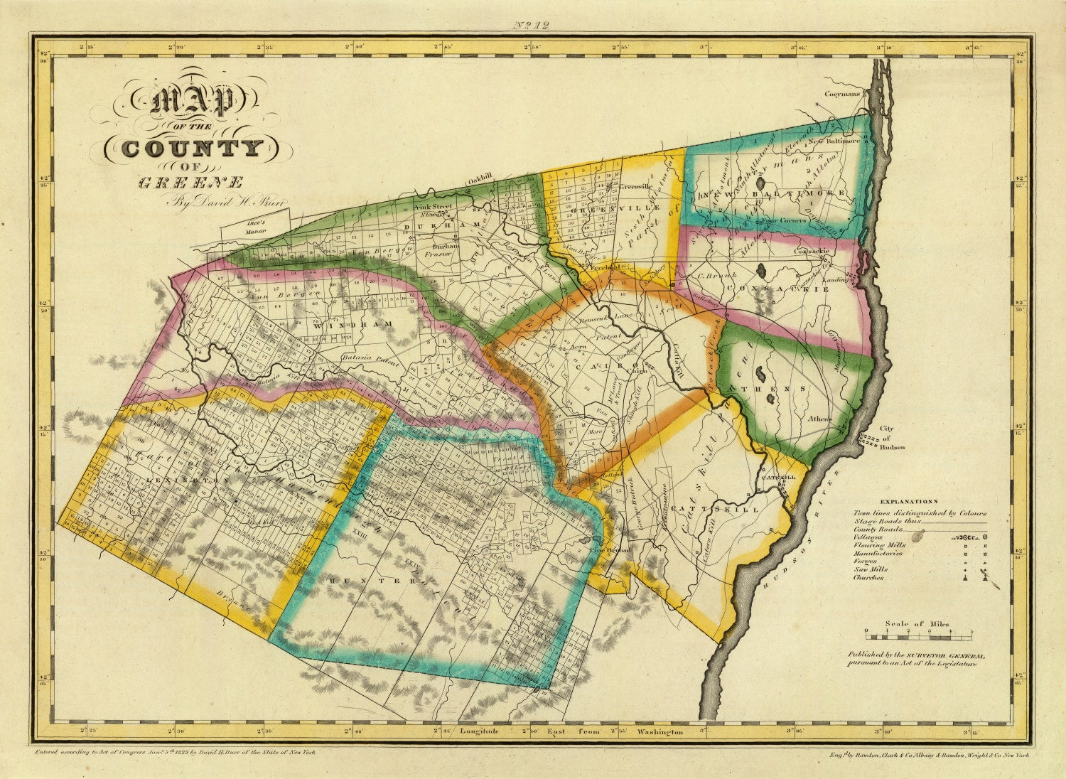 Vintage Map of Greene County, New York 1829