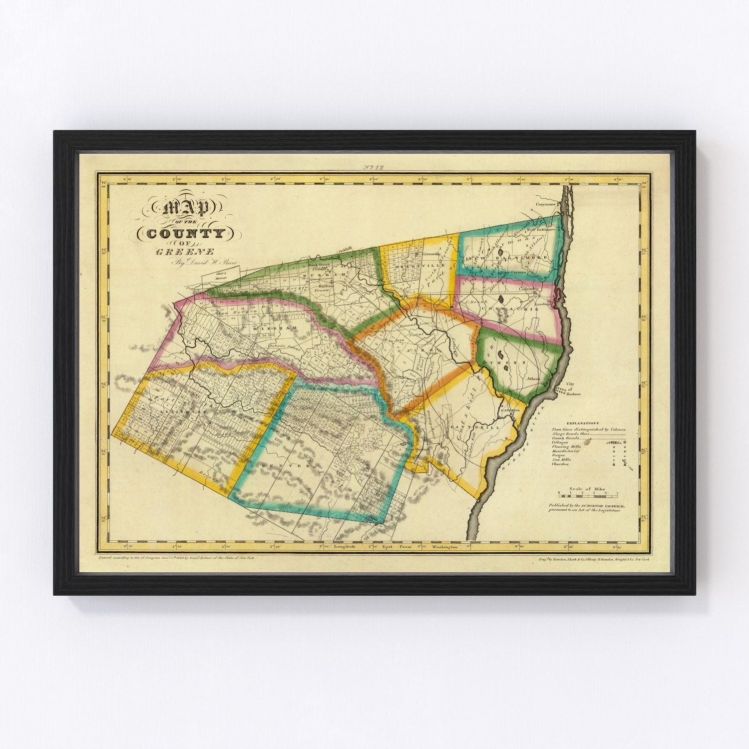 Vintage Map of Greene County, New York 1829