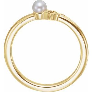 14K Yellow Gold Cultured White Freshwater Pearl Youth Double Star Ring