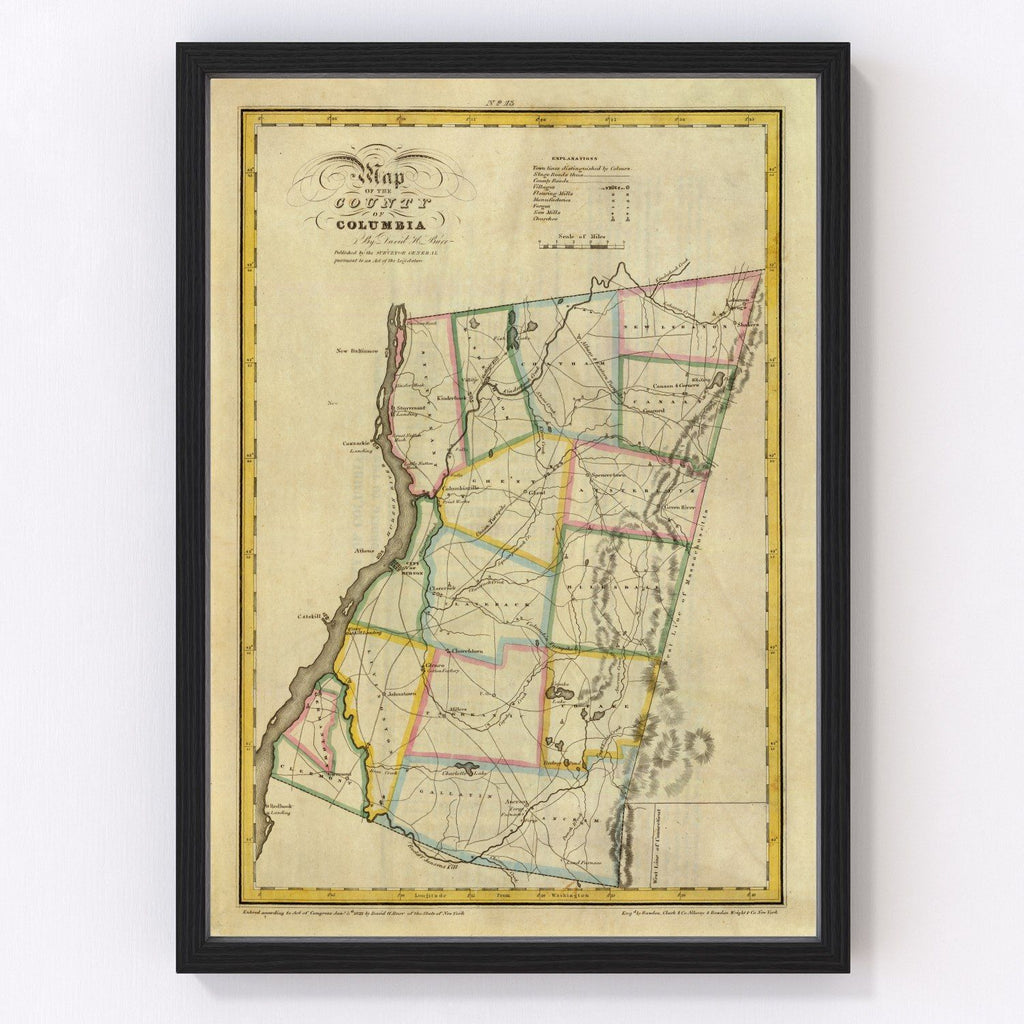 Vintage Map of Columbia County, New York 1829
