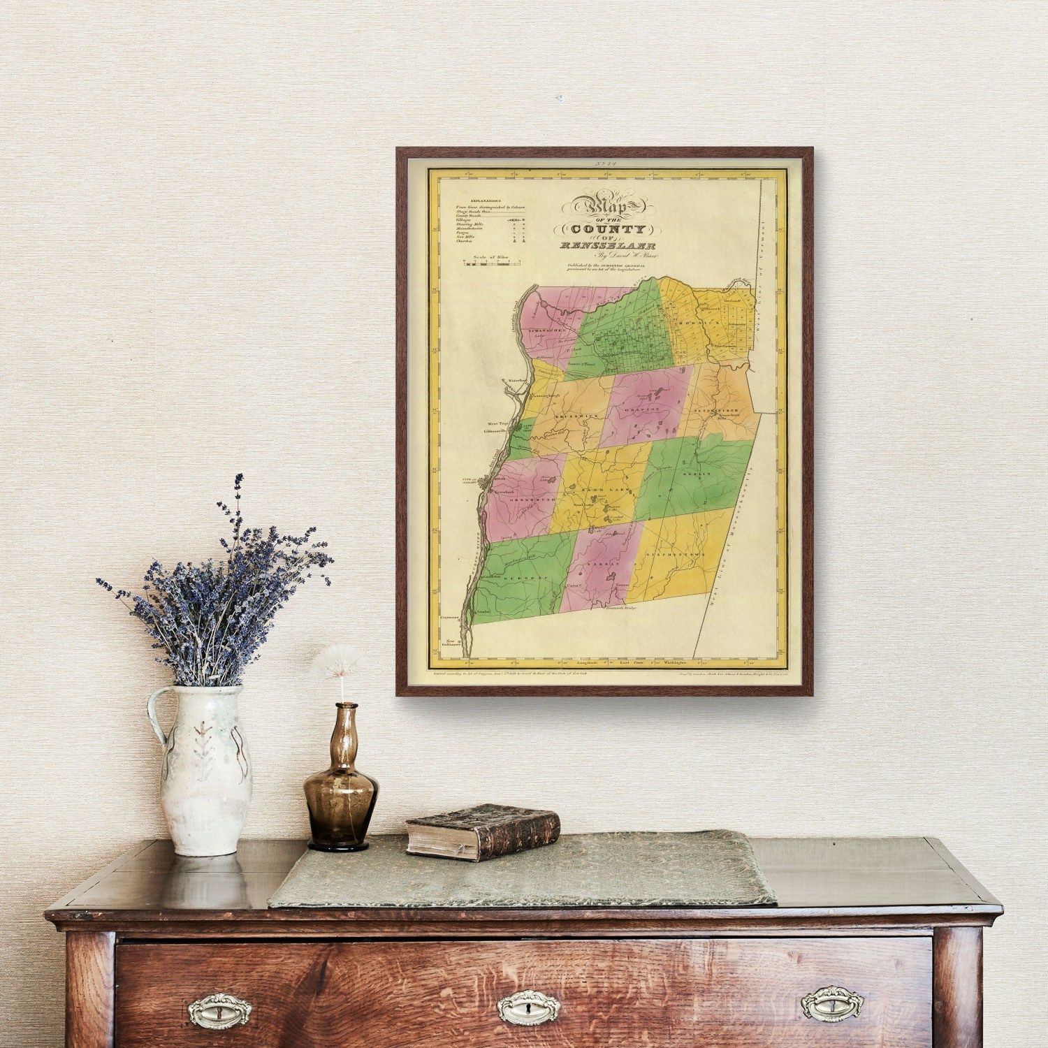 Vintage Map of Rensselaer County, New York 1829