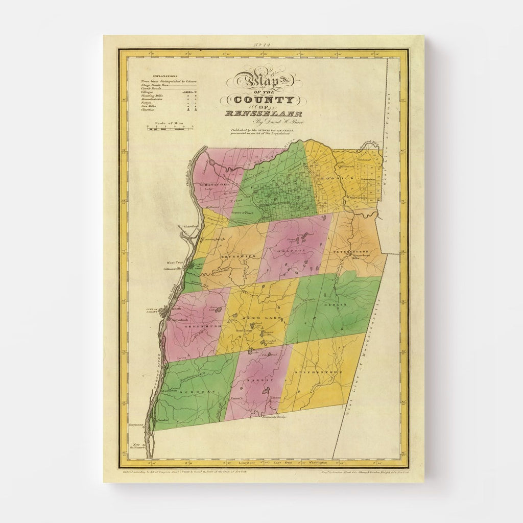 Vintage Map of Rensselaer County, New York 1829