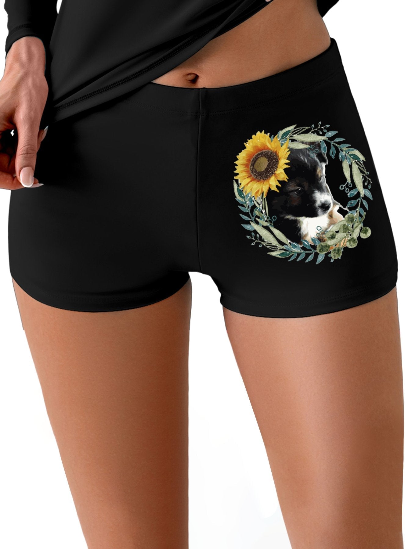 Cute Black Puppy Boyshorts Boxer Briefs for Women (Front Printing)