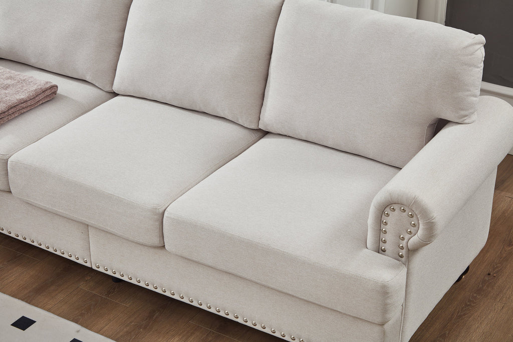 Modern Classic Design with Nails Living Room 2+3 seater Sofa Fabric Couch,Upholstered Polyester Beige.