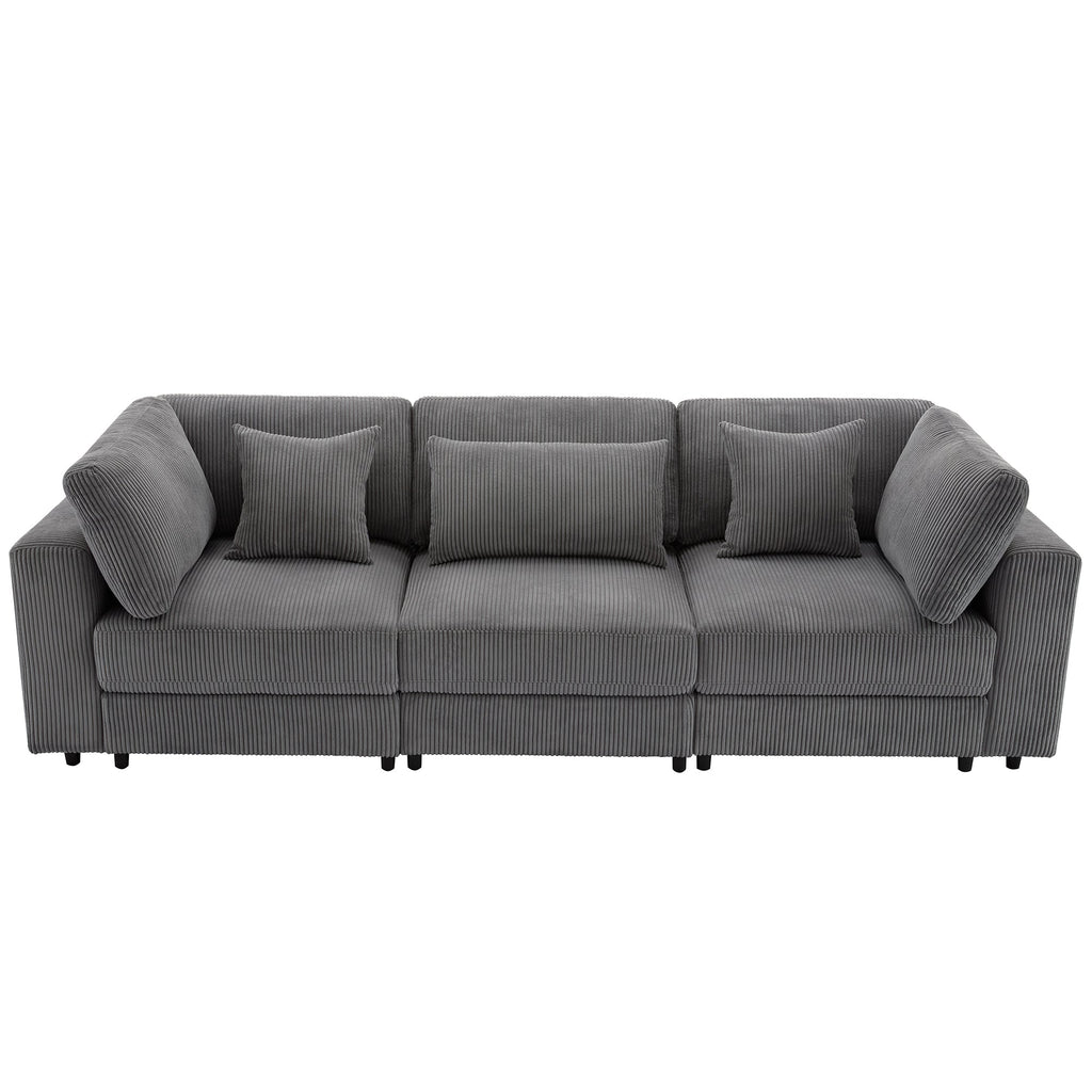 [ Video Provided]U_STYLE 105'' 3 Seater Sofa with Removable Back Cushions and 5 Pillows , for Living Room, Apartment, Spacious Space