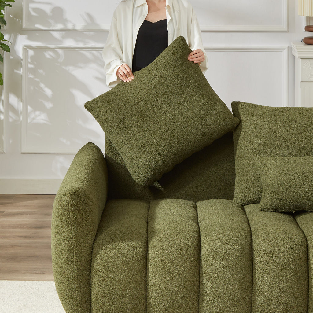 3 Seater + 1 Seater Combo Sofa Modern Living Room Sofa, Teddy Sofa, Wooden Frame, 4 Cushions, Apartment Sofa Furniture