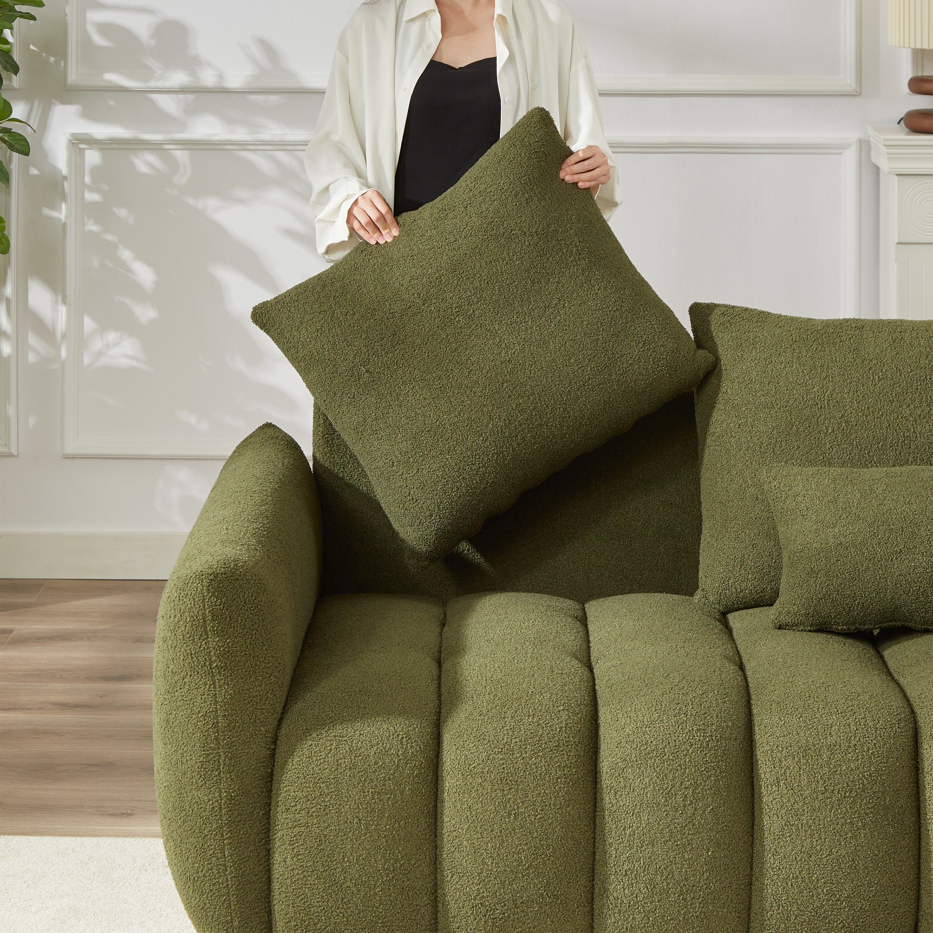 3 Seater + 1 Seater Combo Sofa Modern Living Room Sofa, Teddy Sofa, Wooden Frame, 4 Cushions, Apartment Sofa Furniture