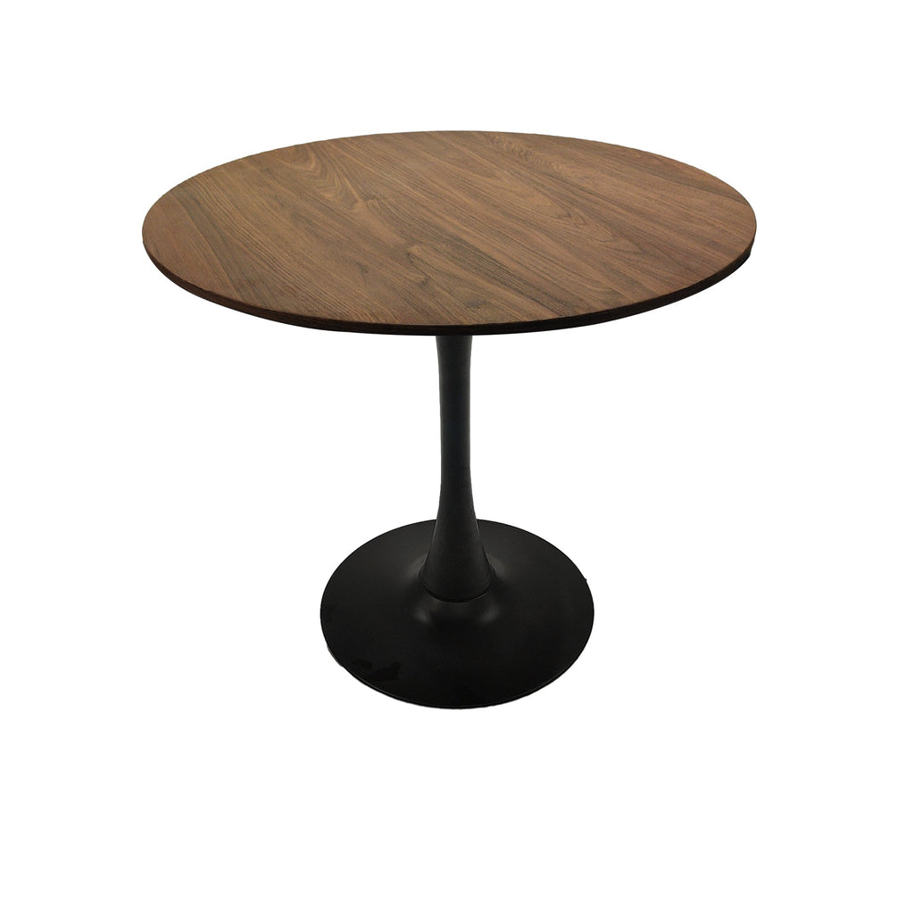 Mid-Century Round Dining Table, Walnut Color, MDF Table Top & Pedestal Base, 31.5 Inches