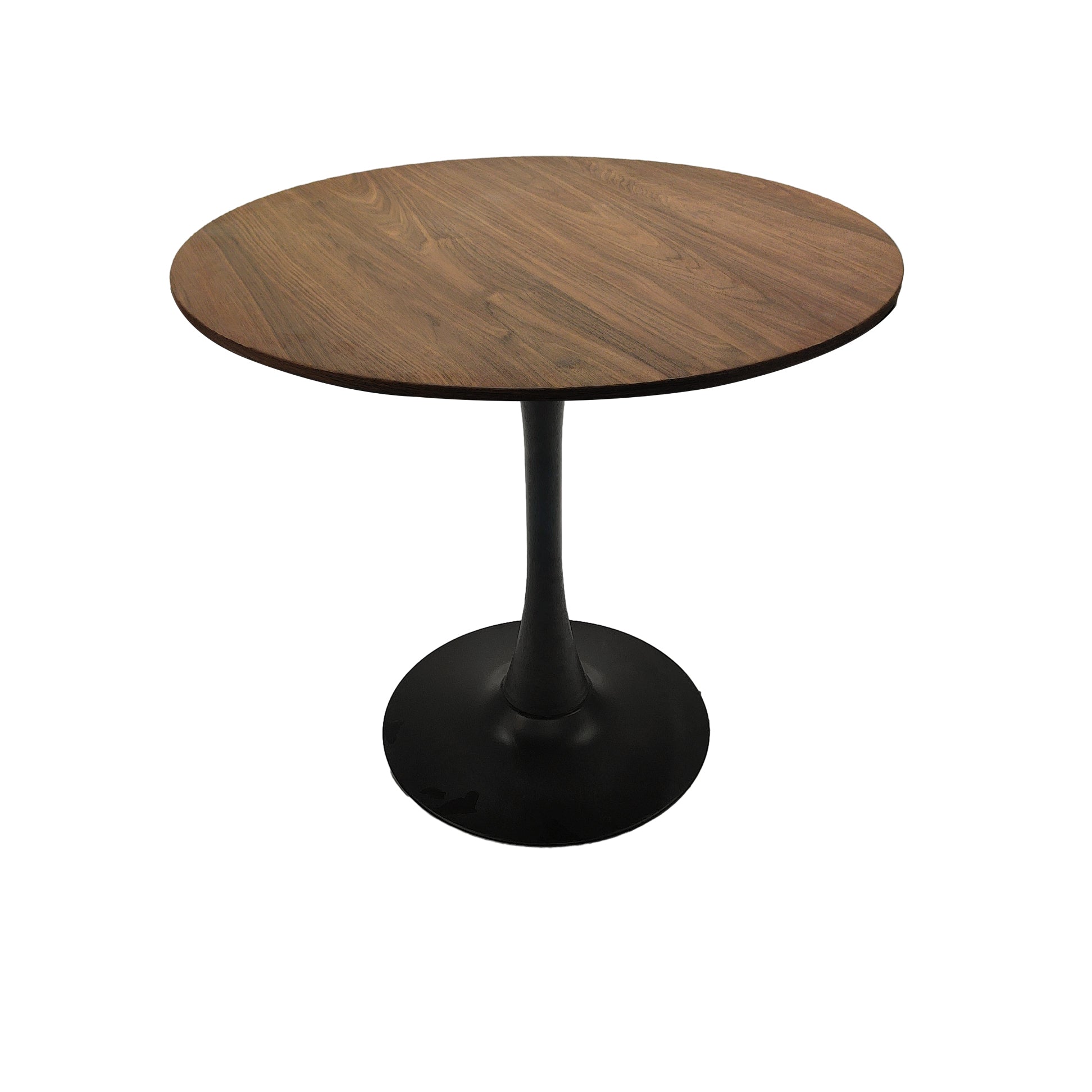 Mid-Century Round Dining Table, Walnut Color, MDF Table Top & Pedestal Base, 31.5 Inches