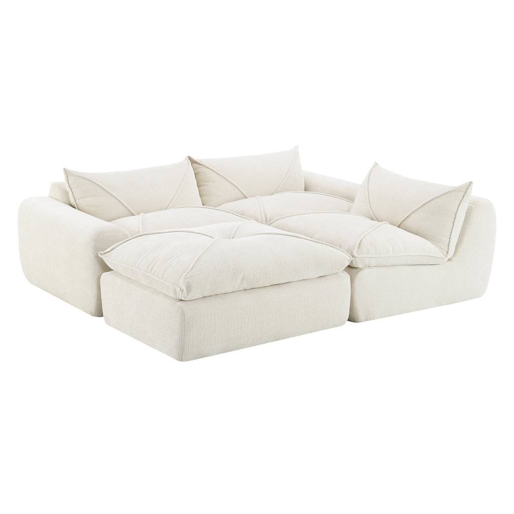 [VIDEO Provided] 116'' Fully Compressed Sofa with High Density Foam, No Assembly Required, Legless Design without Frame, Integrated Backrest and Seat Cushion, Free Combination, Particle Chenille