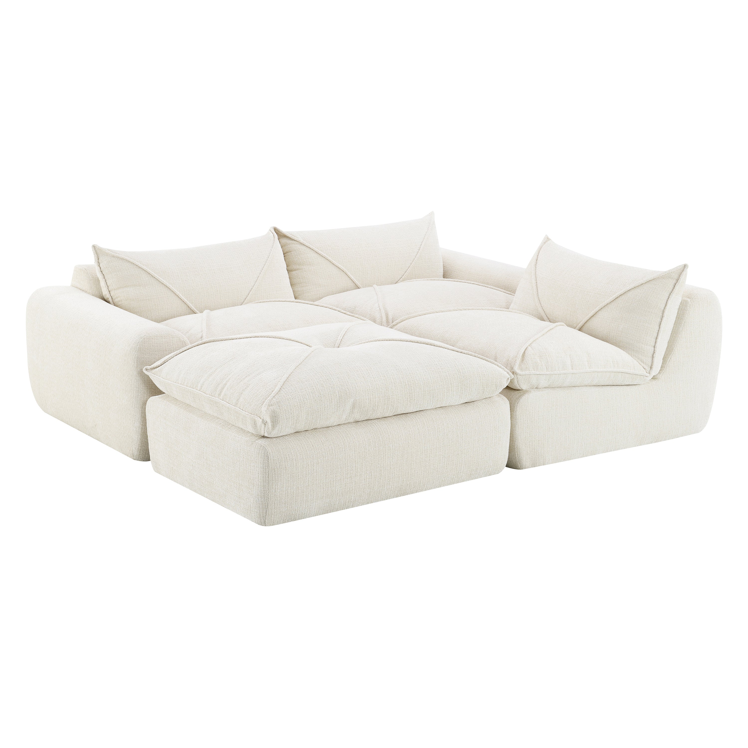 [VIDEO Provided] 116'' Fully Compressed Sofa with High Density Foam, No Assembly Required, Legless Design without Frame, Integrated Backrest and Seat Cushion, Free Combination, Particle Chenille