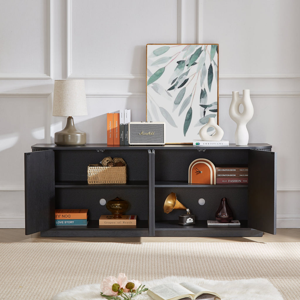 Sideboard Storage Cabinet TV Stand with wave pattern Buffet Cabinet Wooden Vertical Striped Cabinet for Kitchen/Bedroom/Entryway. Black, 64''W x 15''D x 24''H.