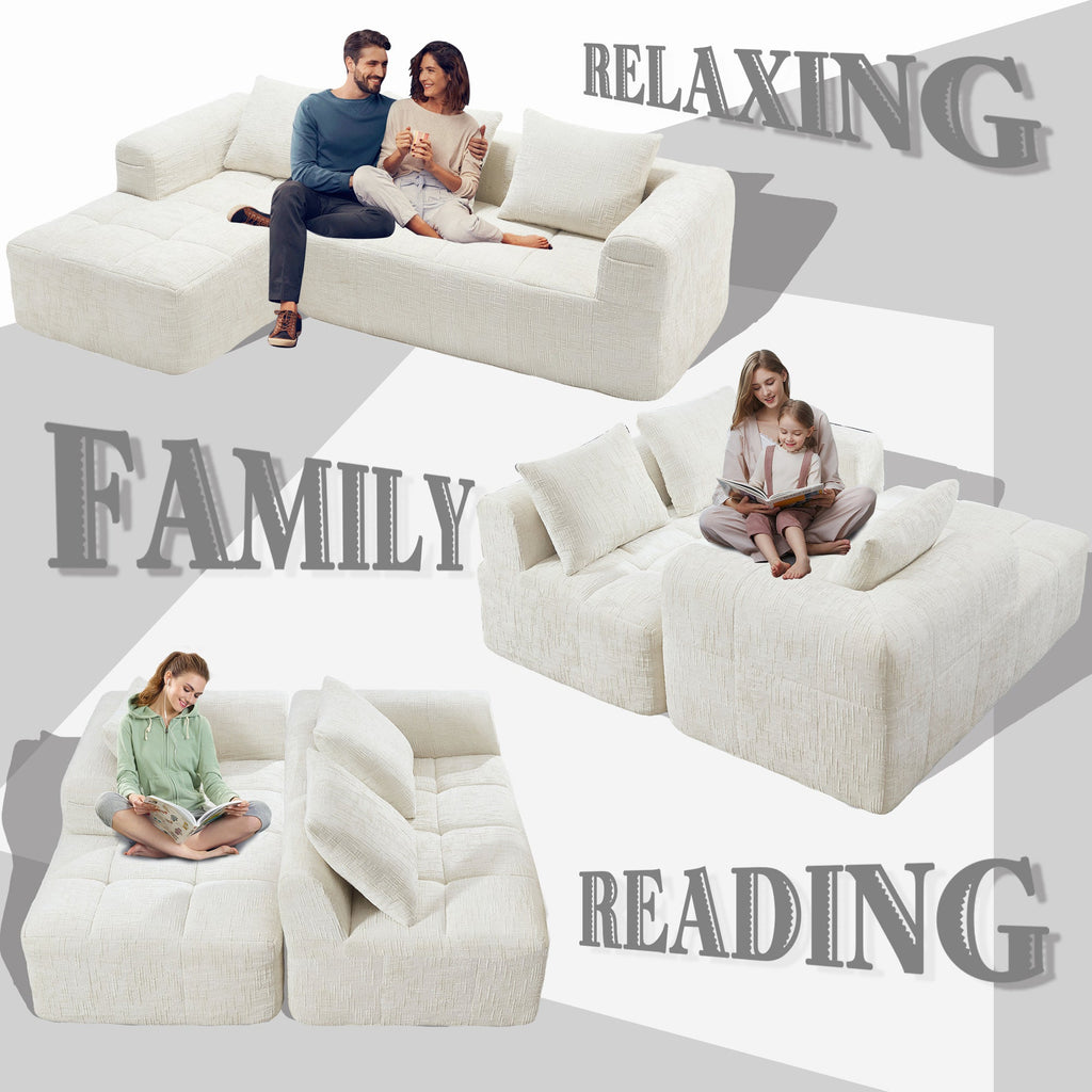 UNITED WE WIN 98.42-inch modular sectional sofa, modern modular L-shaped sofa with chaise longue, equipped with small side pockets and free of compression during installation.