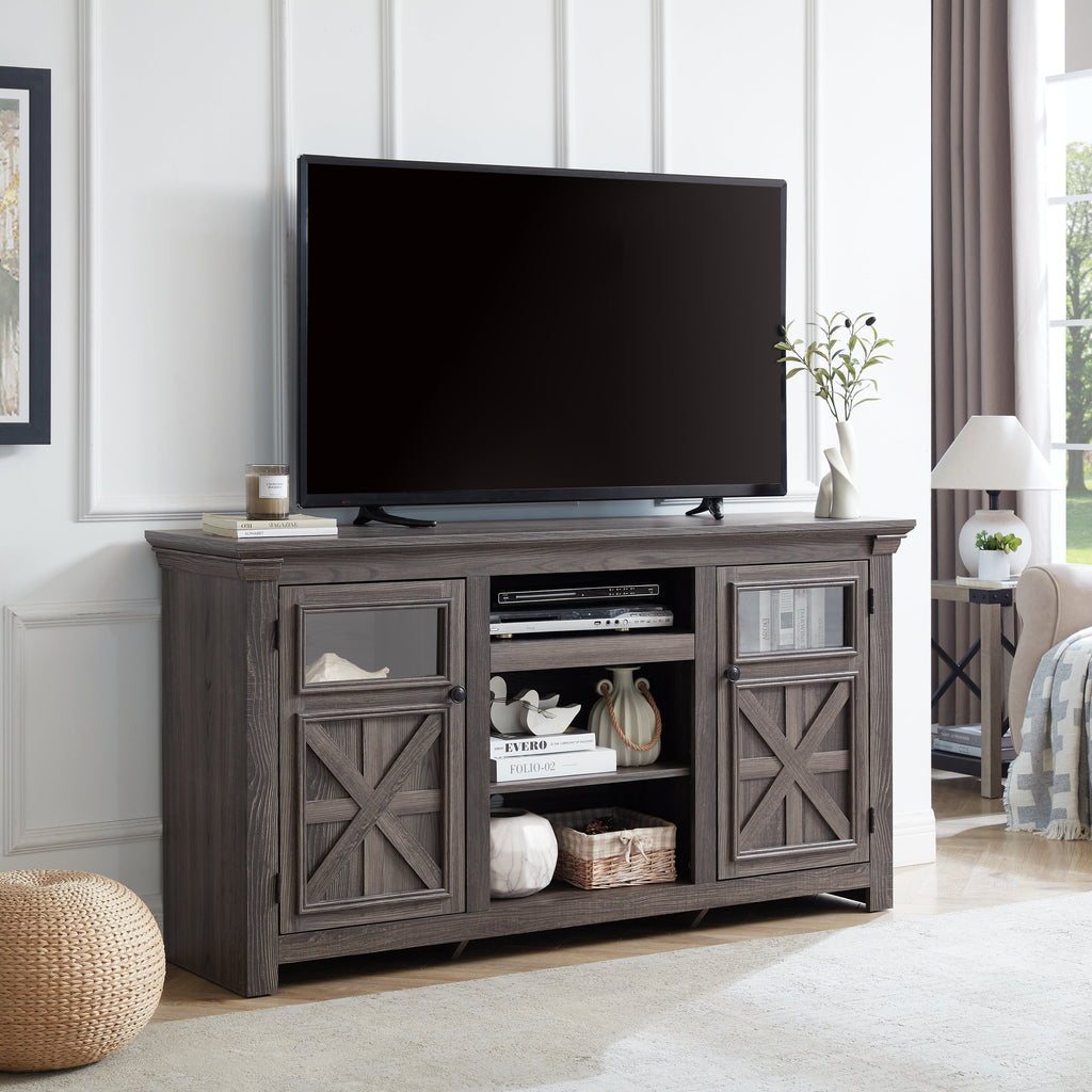 2 Doors Cabinet Farmhouse  Cabinet, Farmhouse TV Stand Barn Design,Modern Farmhouse TV Media Stand, Large Barn Inspired Home Entertainment Console,GREY, 60.23'W*15.35'D*31.7'H