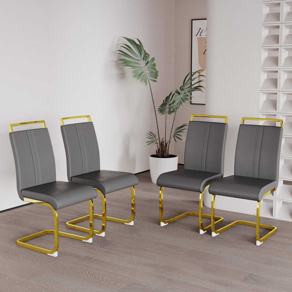 Dining Chairs Set of 4, Side & Kitchen Chairs with Gold Frame, Faux Leather Padded Seat High Back, for Dining, Kitchen & Living Room - Dark Grey