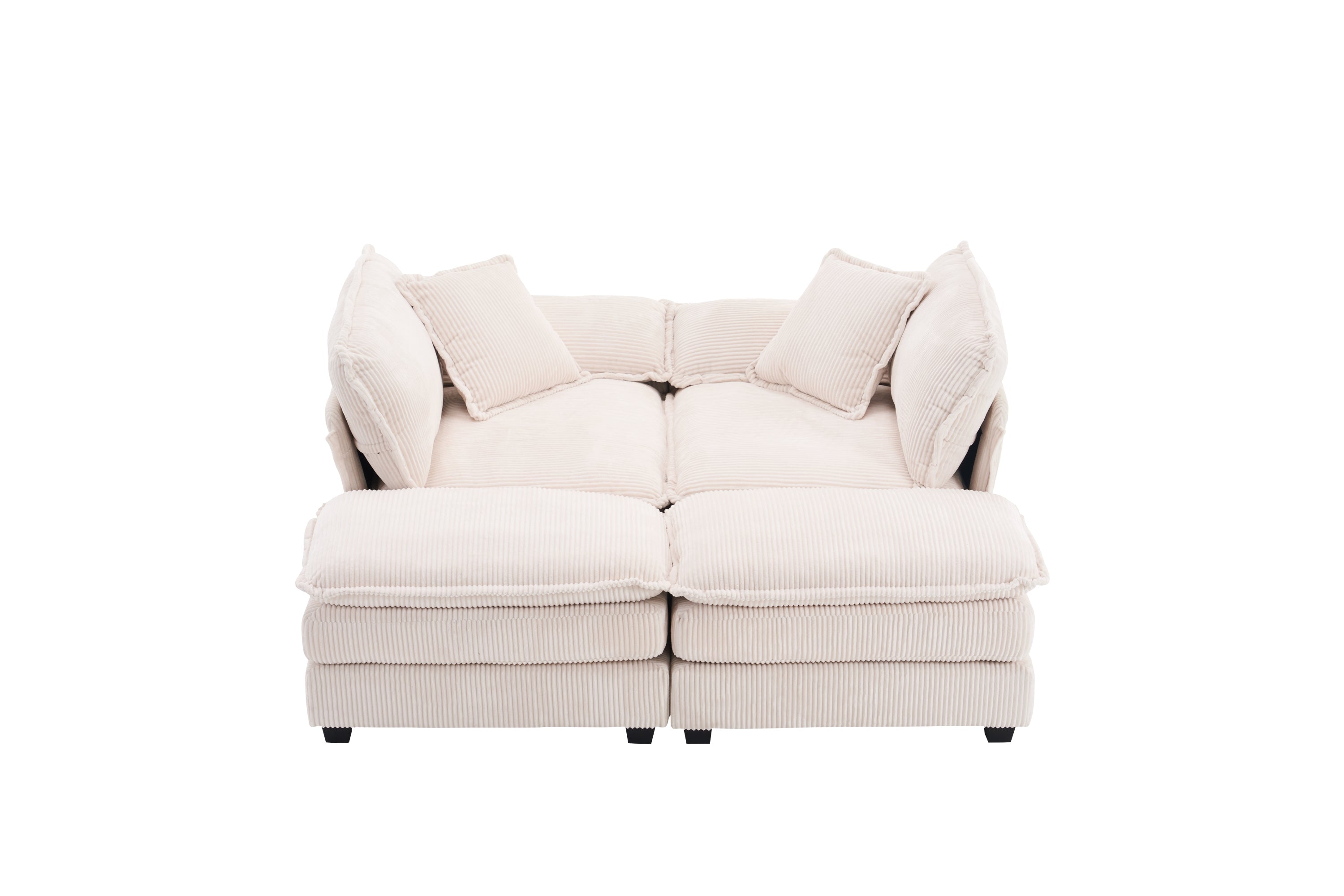 Corduroy 2-seats sofa With 2 back pillows,2 toss pillows and two ottoman,Comfy Sofa- Deep Seat Couch for Living Room,White