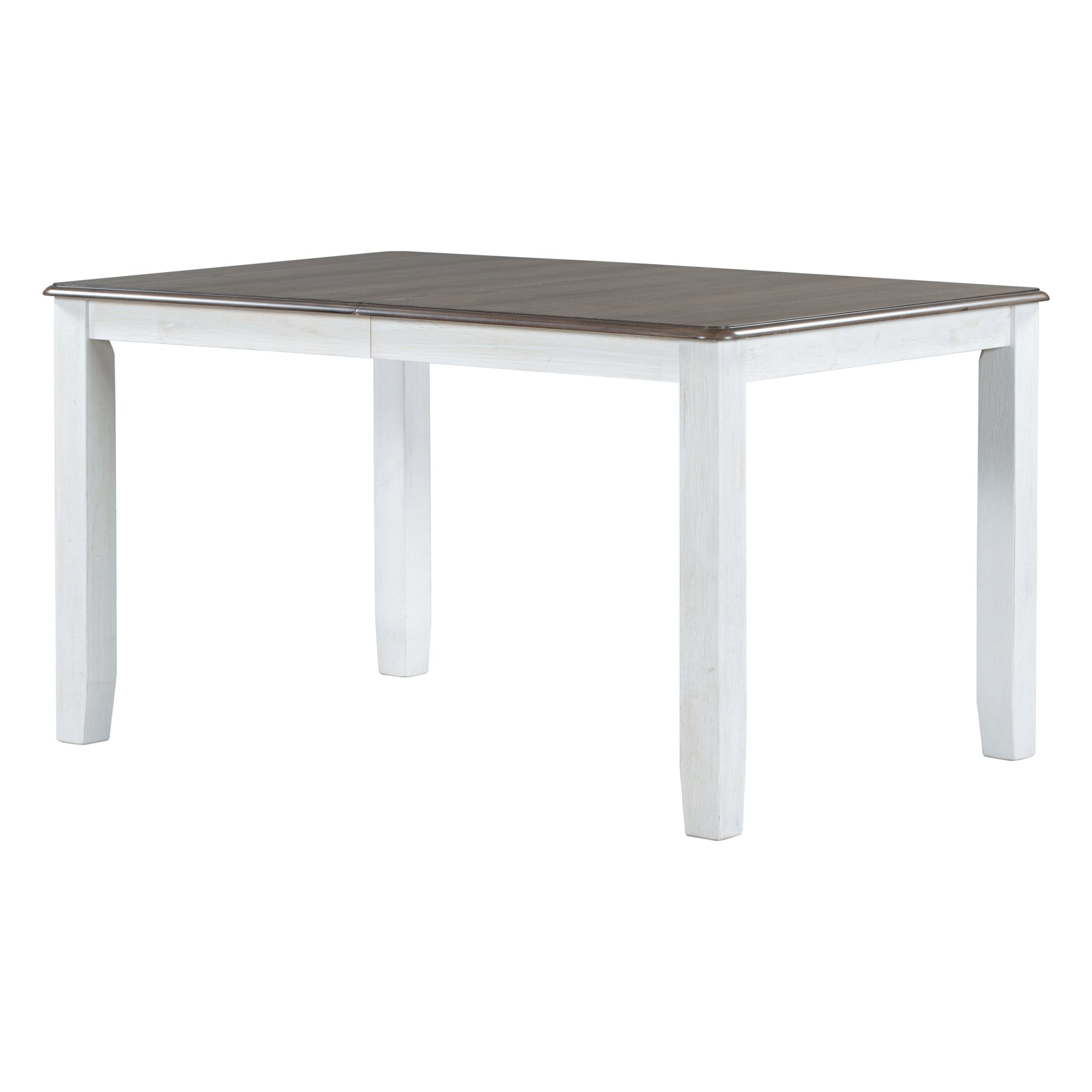 TREXM Retro Style 7-Piece Dining Table Set with Extendable Table, Upholstered Chairs, Brown+White, Solid Wood