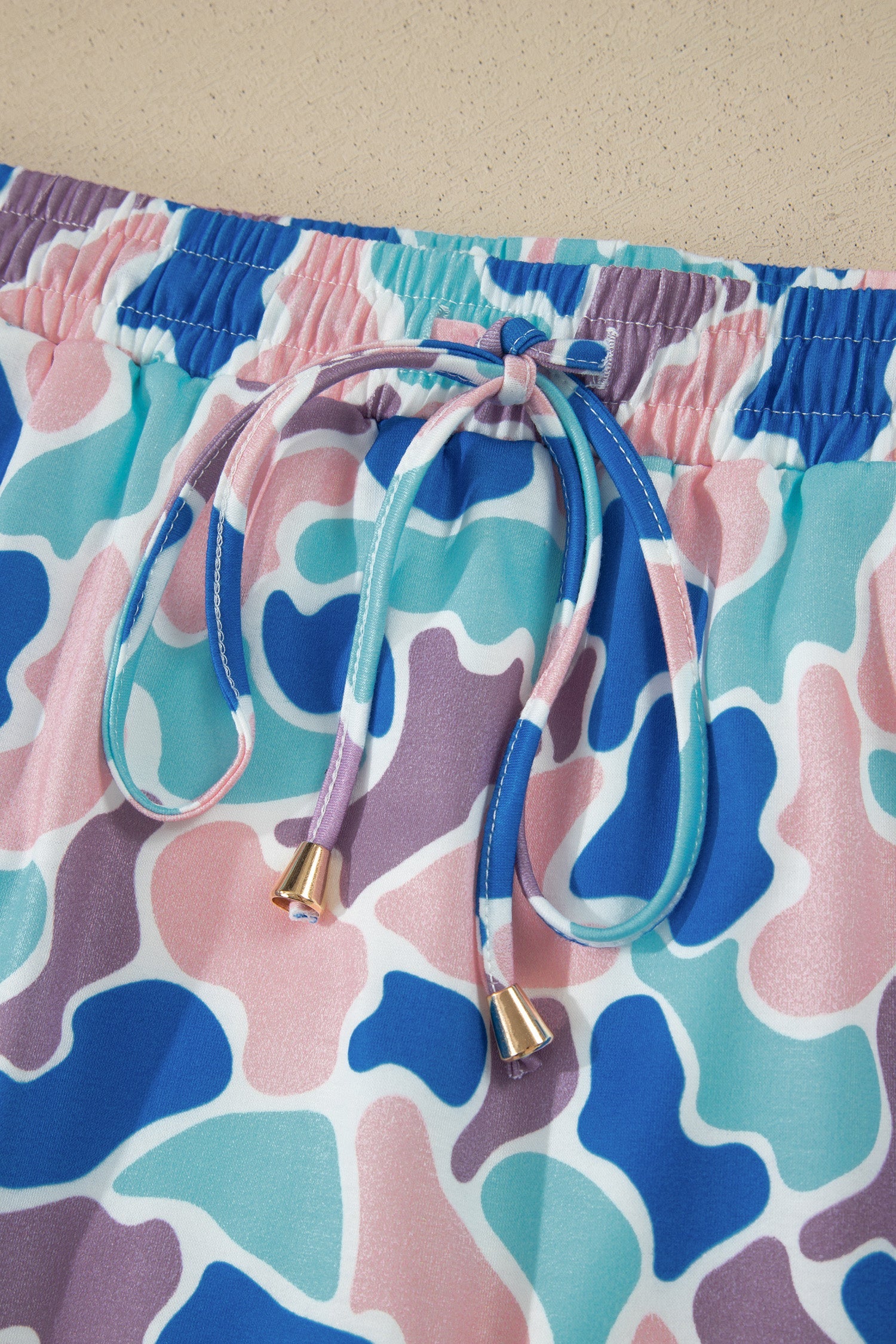 Abstract Camo Elastic Waist Drawstring Mini Skort