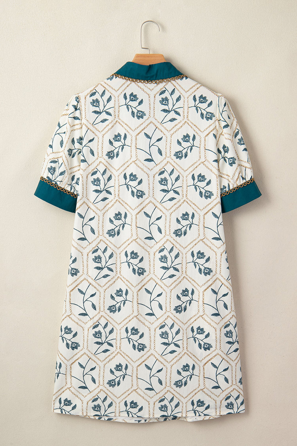 Floral Geometric Lace Trim Collared Mini Dress