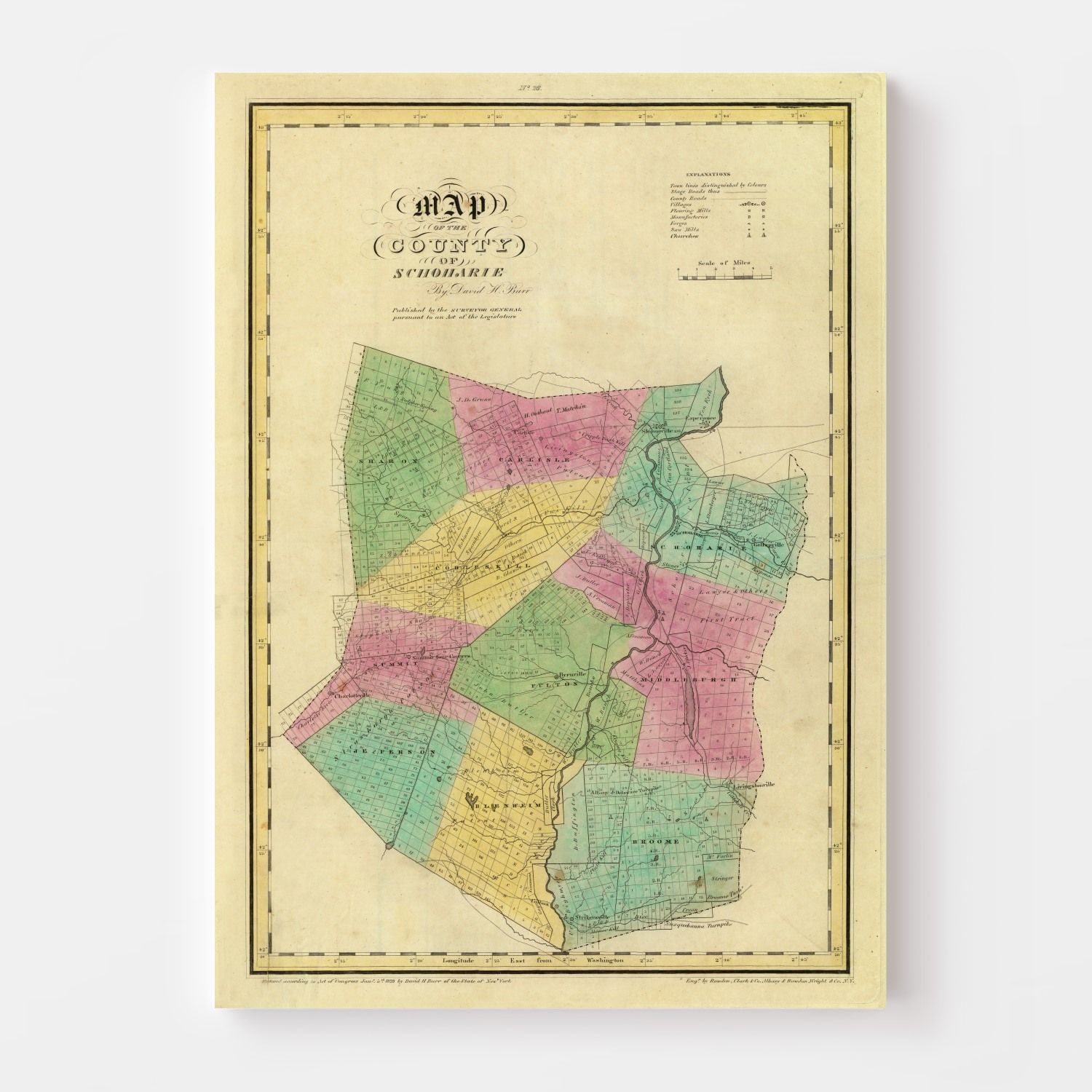 Vintage Map of Schoharie County, New York 1829