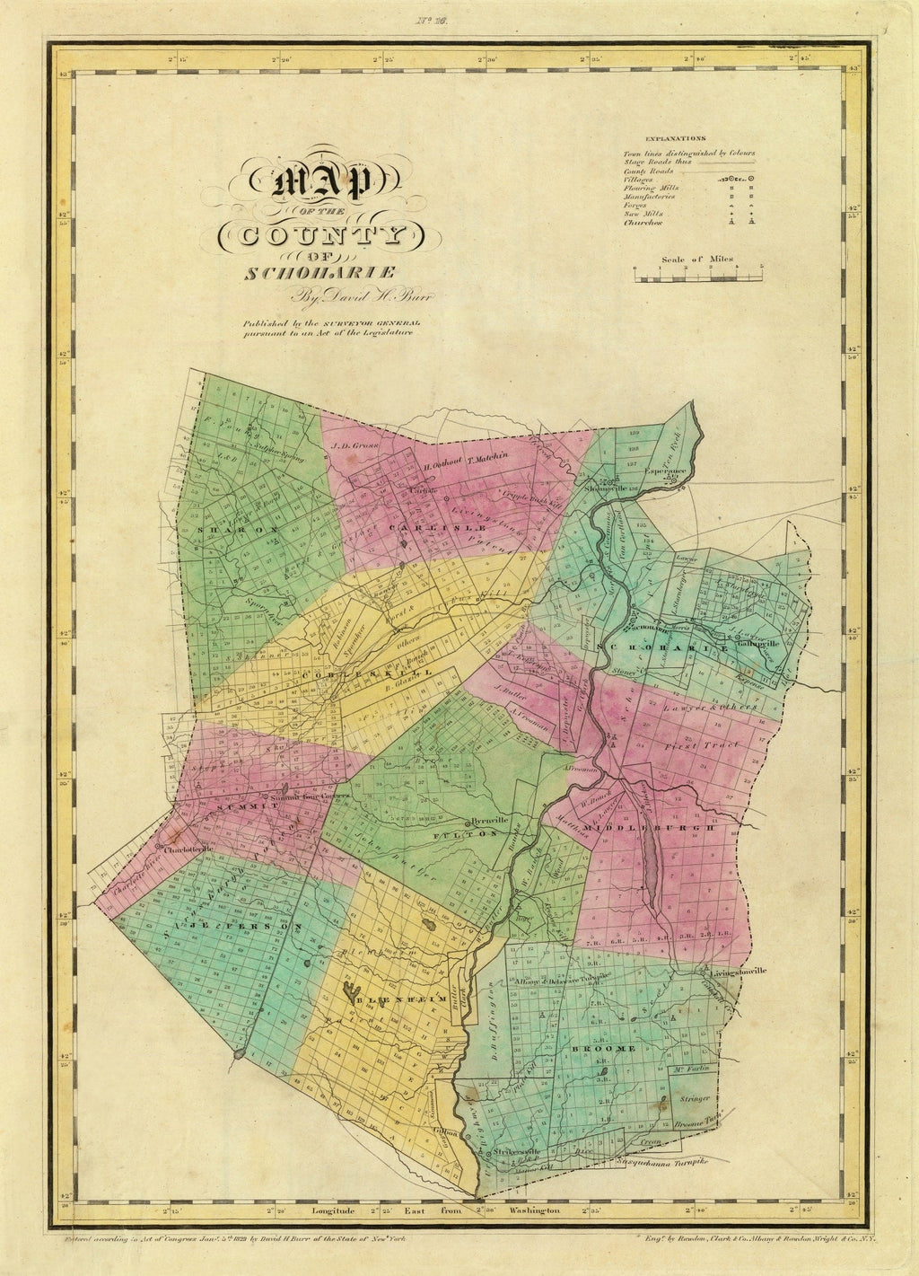 Vintage Map of Schoharie County, New York 1829