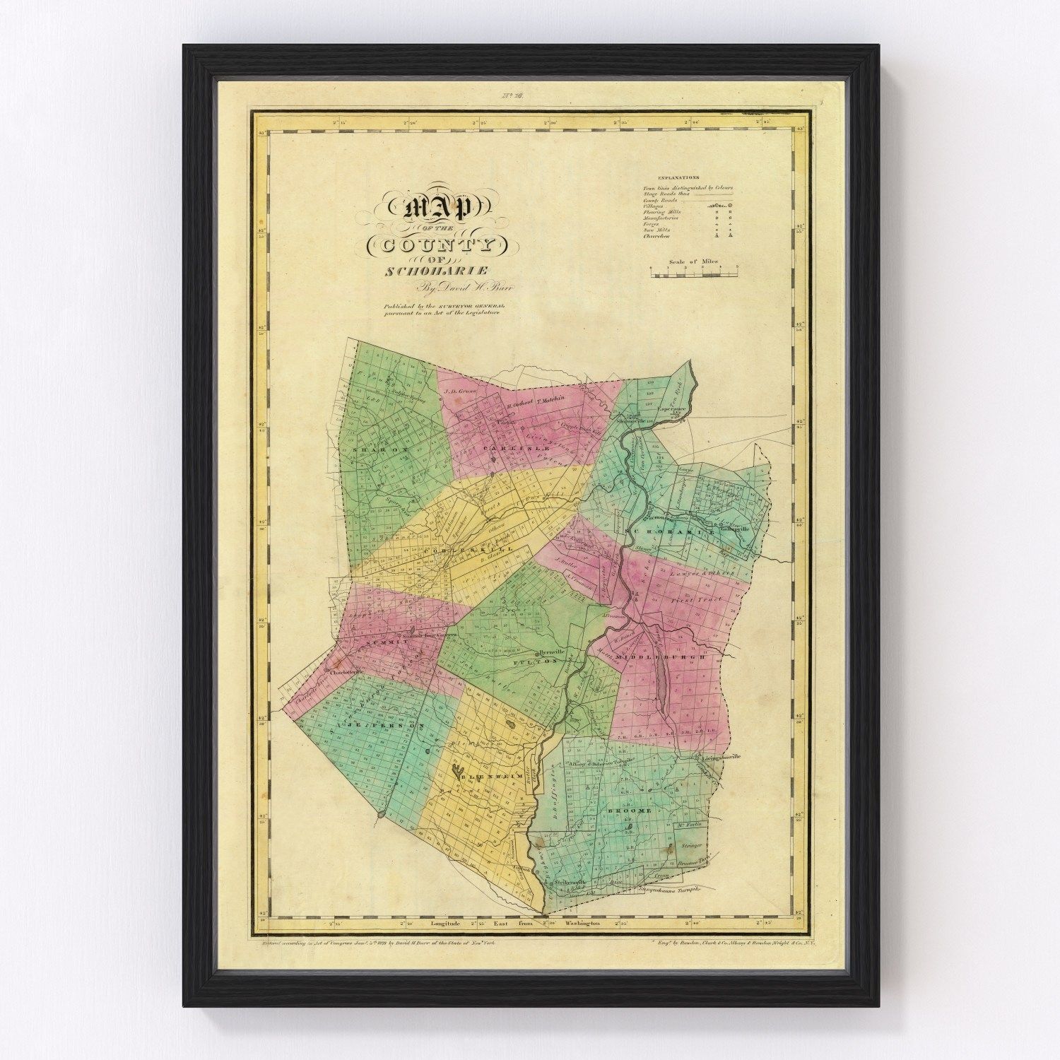 Vintage Map of Schoharie County, New York 1829