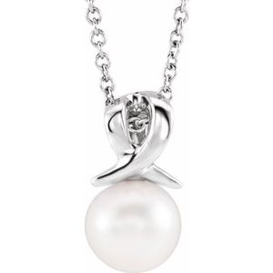 14K White Gold Cultured White Freshwater Pearl Bypass 16-18" Necklace