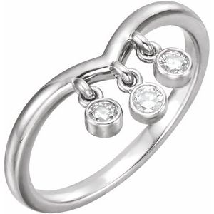 14K White Gold 1/5 CTW Natural Diamond Three-Stone Fringe V Ring