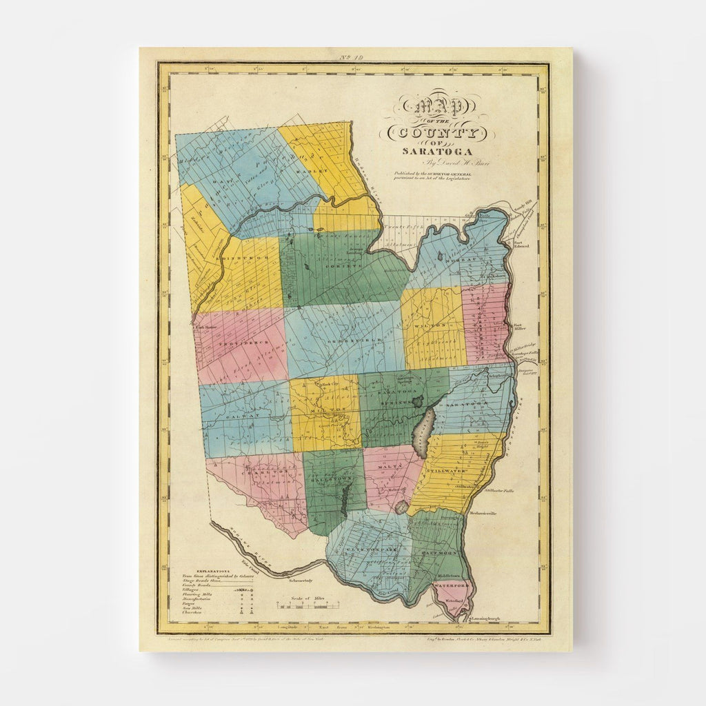 Vintage Map of Saratoga County, New York 1829