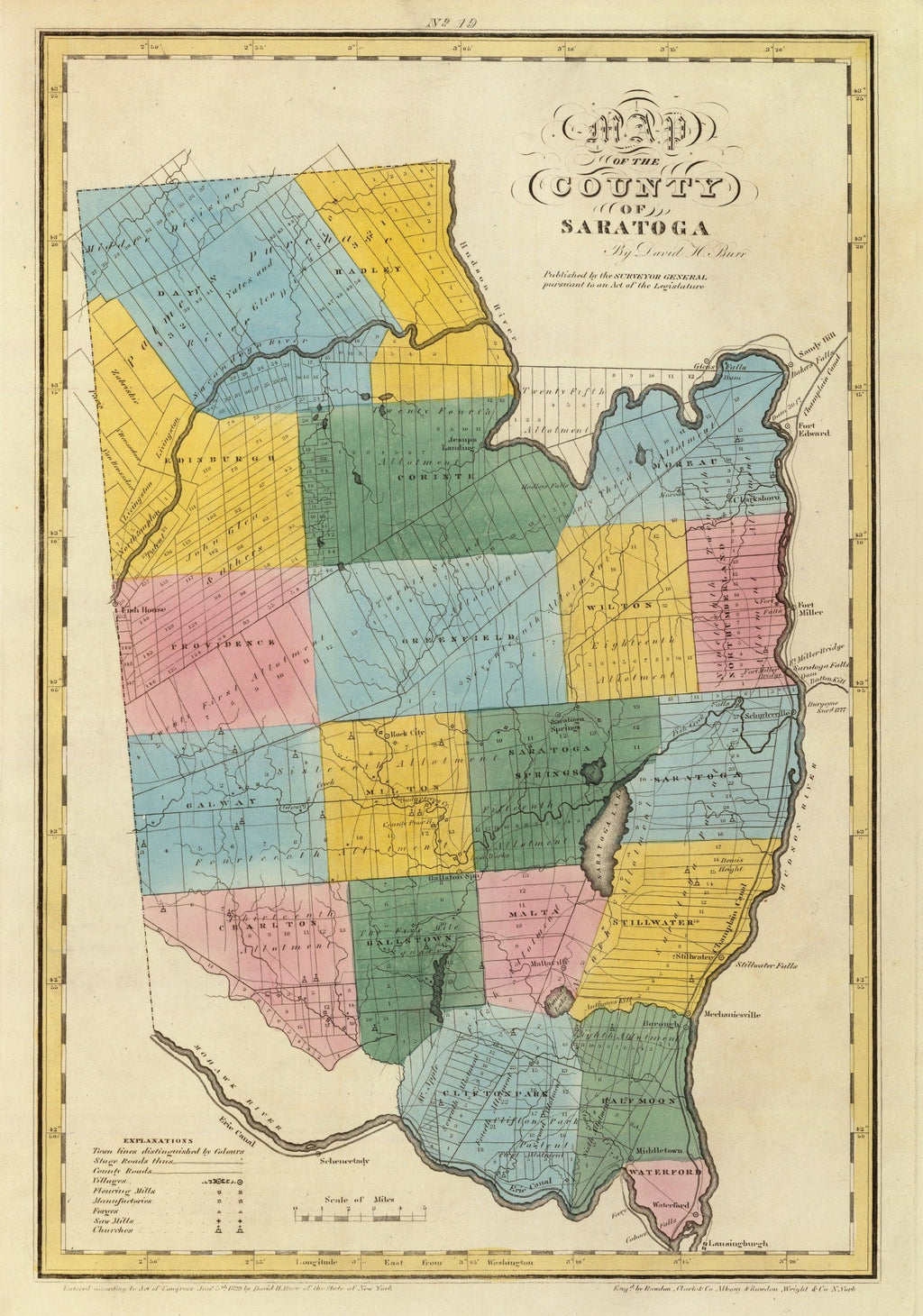 Vintage Map of Saratoga County, New York 1829