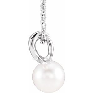 14K White Gold Cultured White Freshwater Pearl Bypass 16-18" Necklace