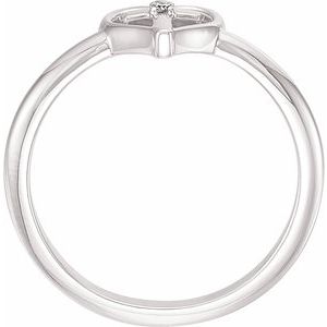 14K White Gold .01 CT Natural Diamond Cross & Heart Ring