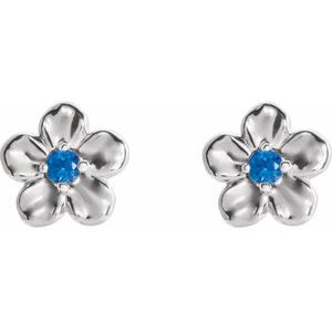 Platinum Imitation Blue Sapphire September Birthstone Flower Earrings
