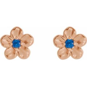 14K Rose Gold Imitation Blue Sapphire September Birthstone Flower Earrings