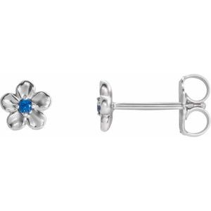 Platinum Imitation Blue Sapphire September Birthstone Flower Earrings