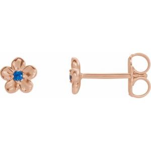 14K Rose Gold Imitation Blue Sapphire September Birthstone Flower Earrings