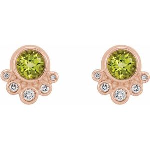 14K Rose Gold Natural Peridot & 1/8 CTW Natural Diamond Earrings – image 3
