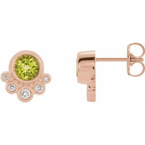 14K Rose Gold Natural Peridot & 1/8 CTW Natural Diamond Earrings – image 2