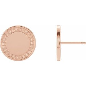 14K Rose Gold Accented Engravable Earring Mounting