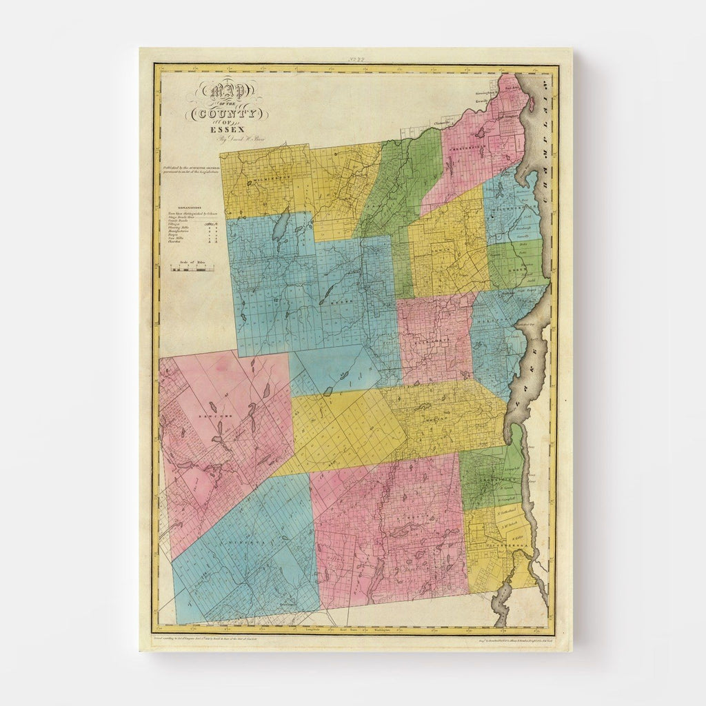 Vintage Map of Essex County, New York 1829