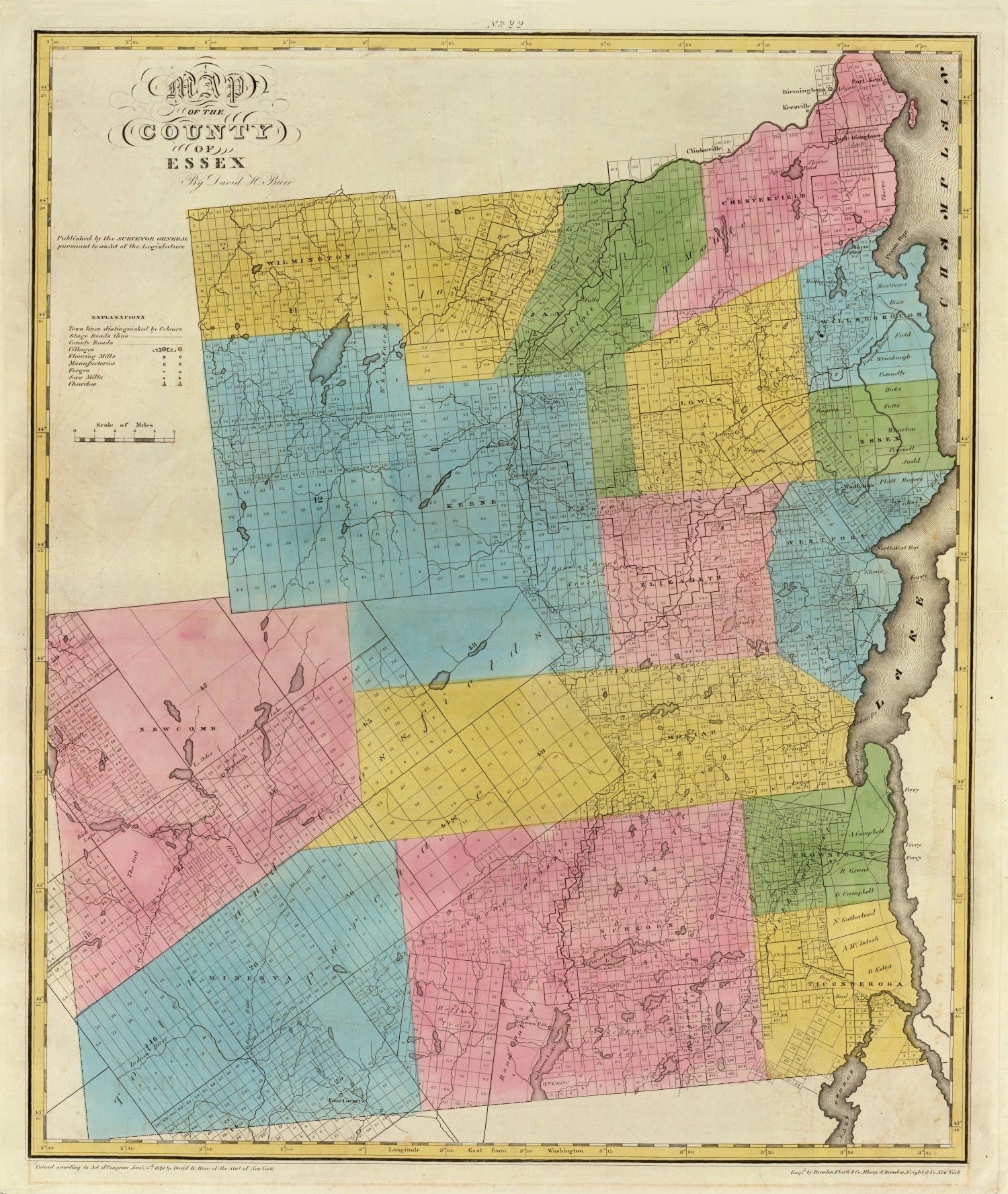 Vintage Map of Essex County, New York 1829