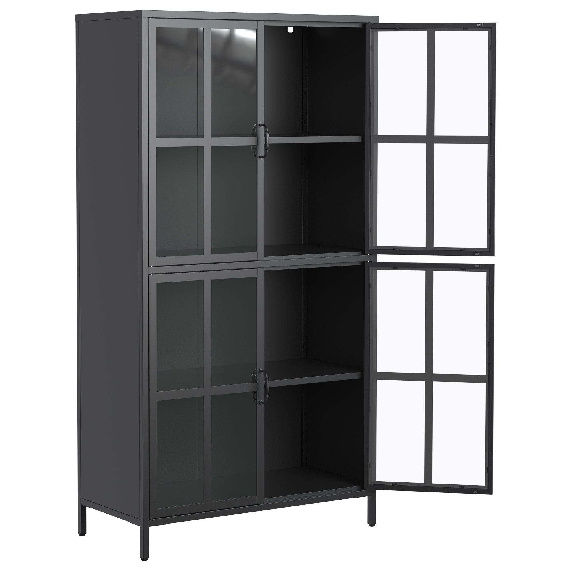 Premium Black Metal Storage Cabinet with Tempered Glass Doors, Adjustable Shelves, and Anti-Tipping Device