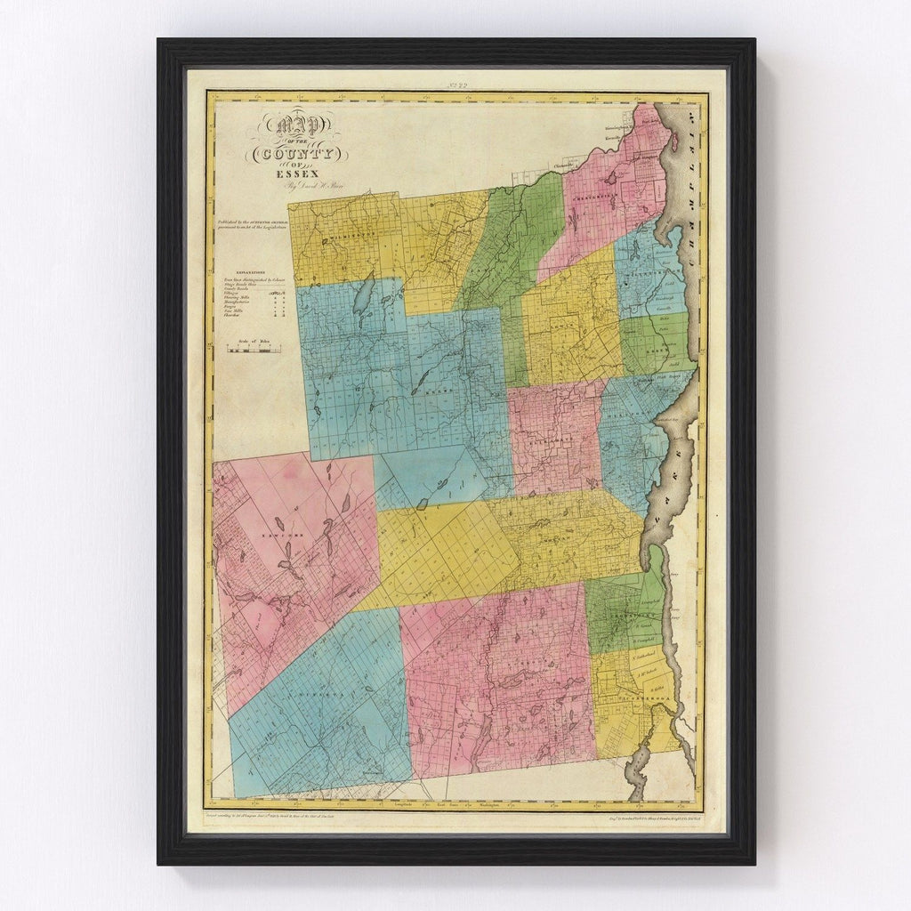 Vintage Map of Essex County, New York 1829