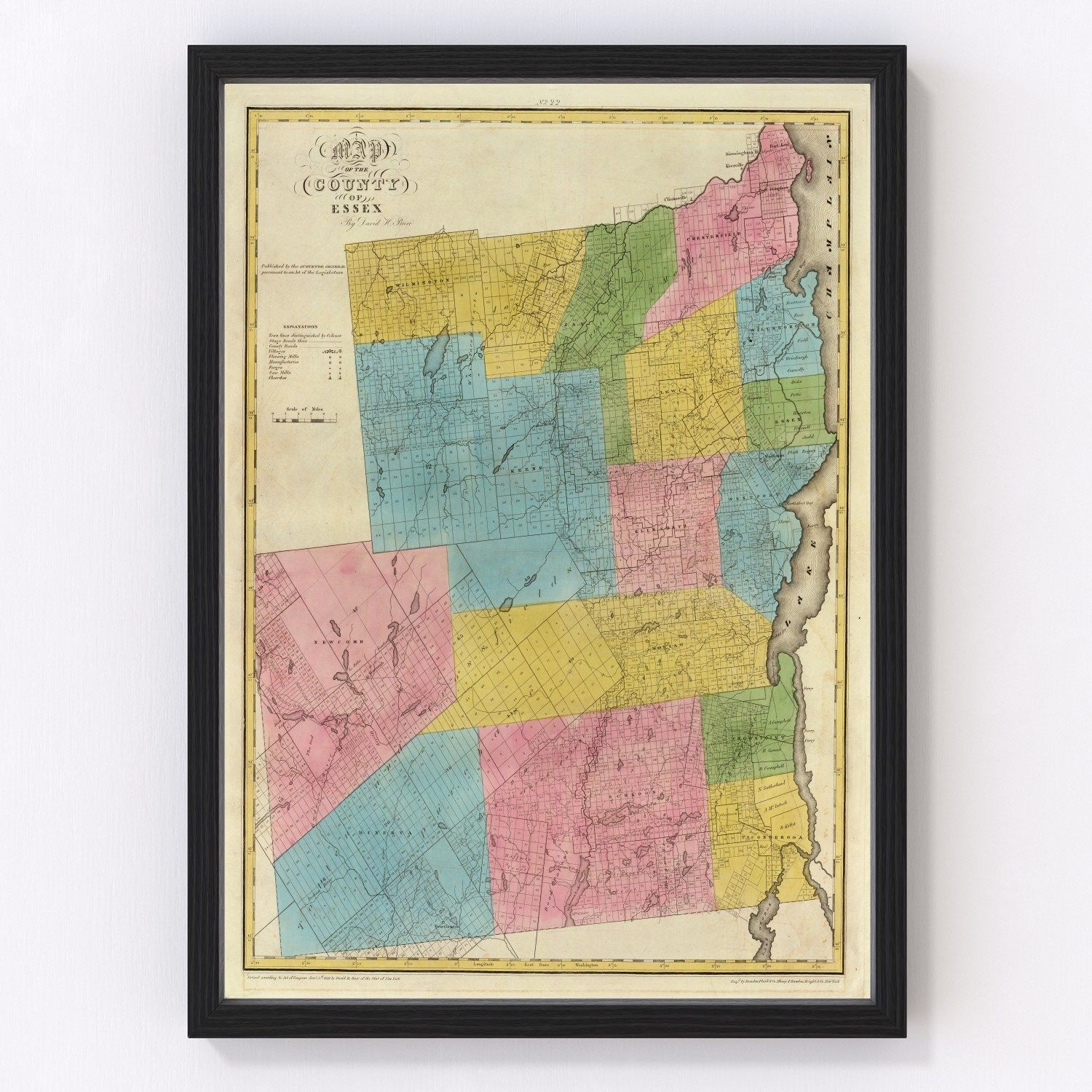 Vintage Map of Essex County, New York 1829