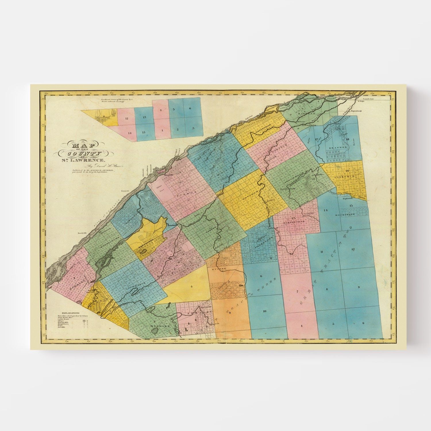 Vintage Map of St. Lawrence County, New York 1829