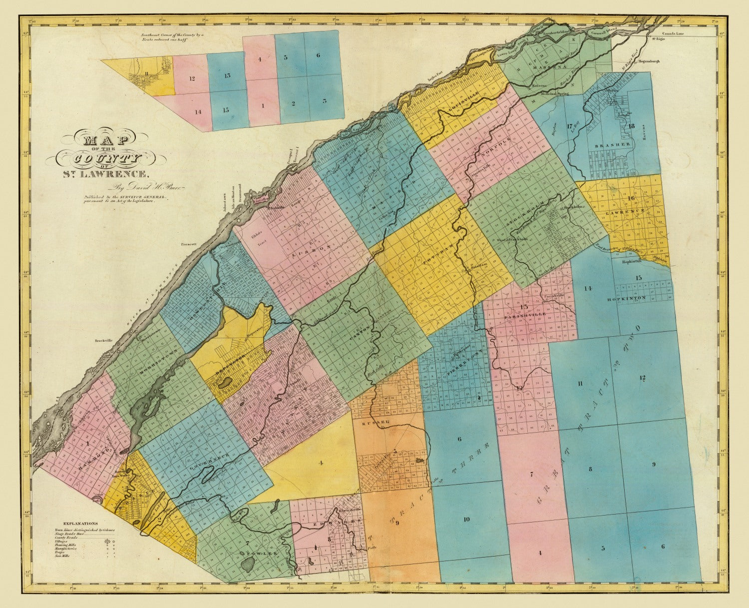 Vintage Map of St. Lawrence County, New York 1829