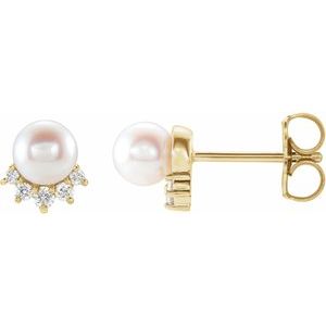 14K Yellow Gold Cultured White Freshwater Cultured Pearl & .08 CTW Natural Diamond Earrings