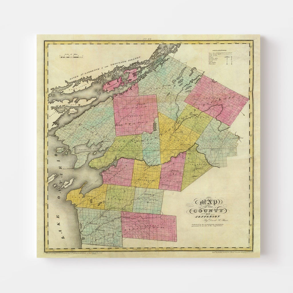 Vintage Map of Jefferson County, New York 1829
