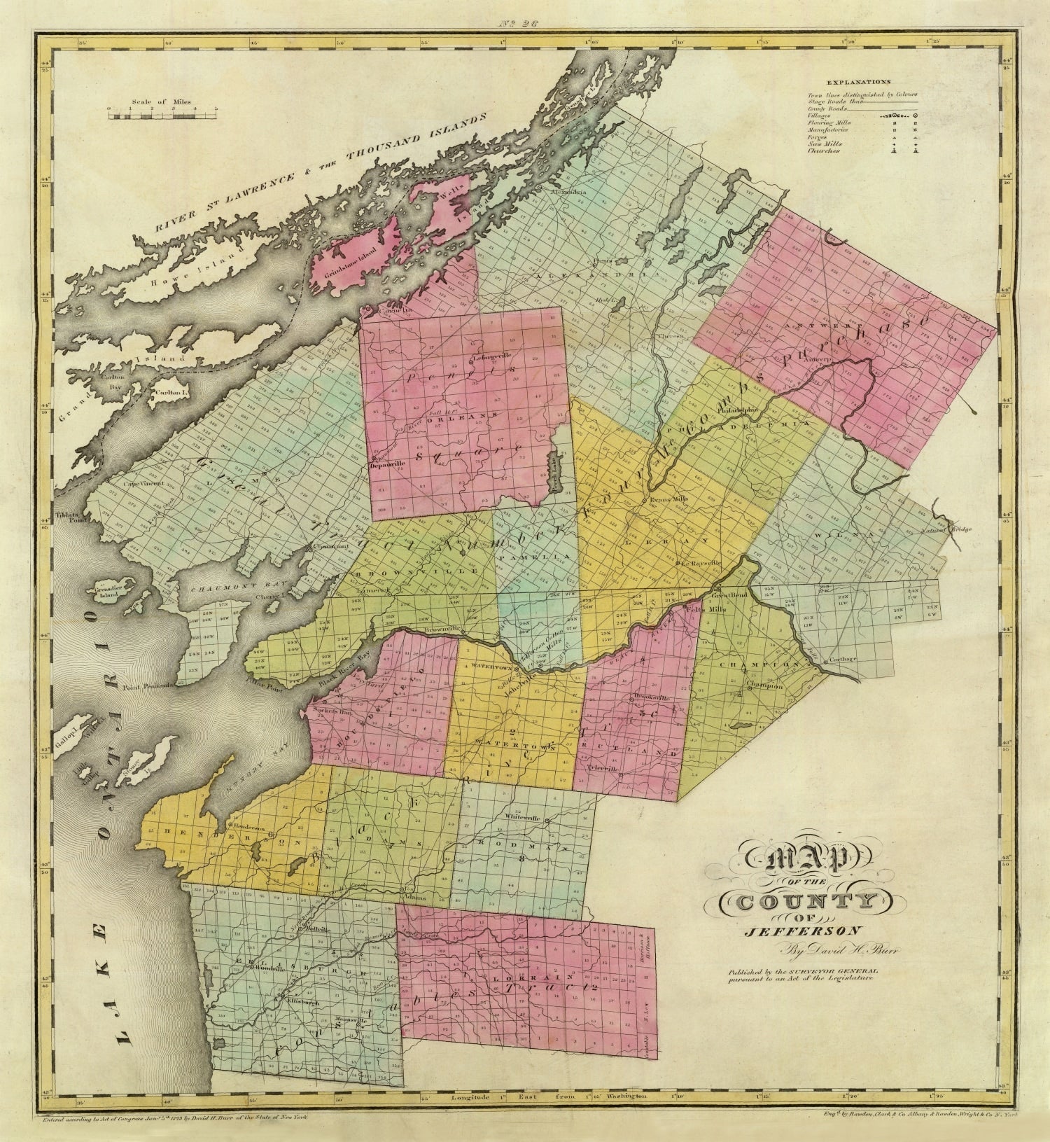 Vintage Map of Jefferson County, New York 1829