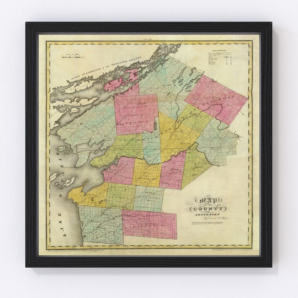 Vintage Map of Jefferson County, New York 1829